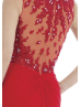 Red Lace Chiffon Beaded Slit Prom Dress